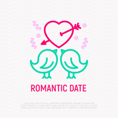 Two birds in love thin line icon. Modern vector illustration of romantic date, wedding.
