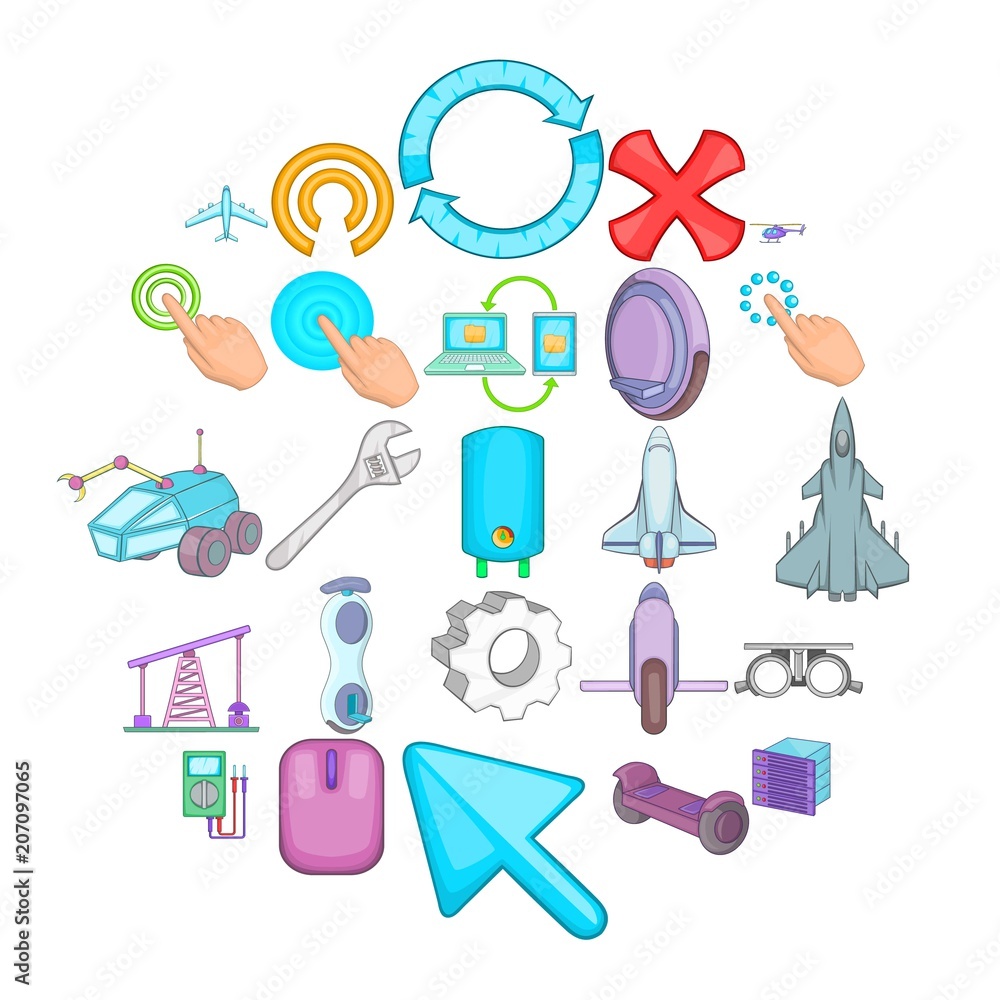 Poster advanced technologies icons set. cartoon set of 25 advanced technologies vector icons for web isolat