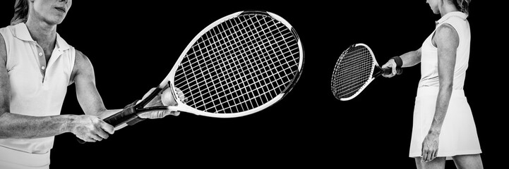 Composite image of athlete playing tennis with a racket 
