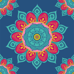 Flower mandala colorful background for cards, prints, textile and coloring books. Seamless pattern