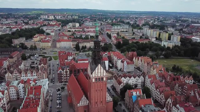 Aerial: Old town of Elblag, Poland