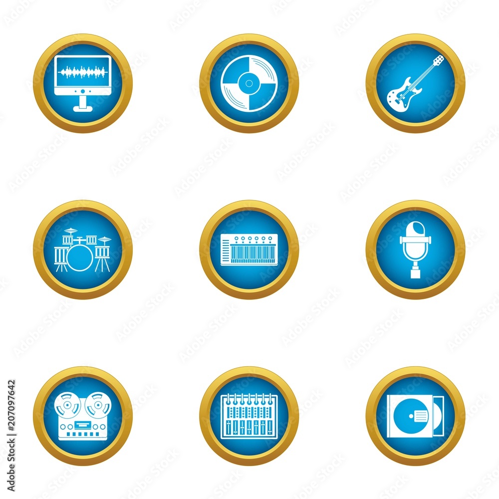 Poster musical accompaniment icons set. flat set of 9 musical accompaniment vector icons for web isolated o