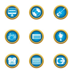 Musical accompaniment icons set. Flat set of 9 musical accompaniment vector icons for web isolated on white background