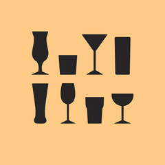 Silhouettes of different glasses for drinks.
