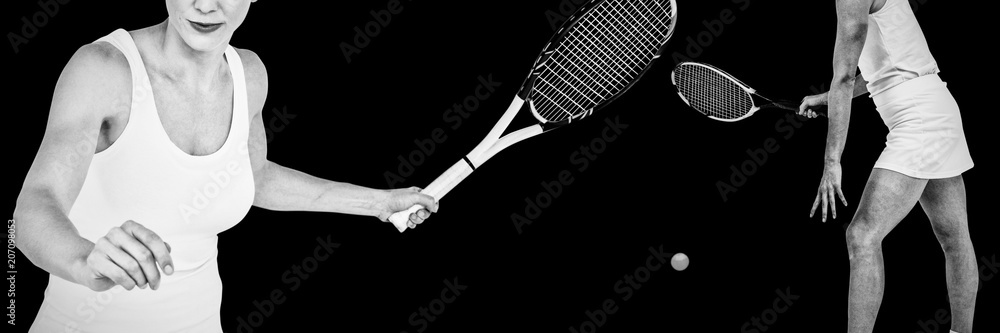 Poster composite image of athlete playing tennis with a racket
