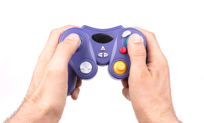 Video game controller on white background