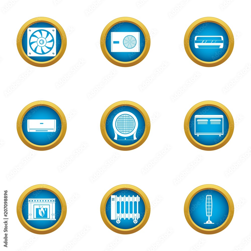 Poster ventilation icons set. flat set of 9 ventilation vector icons for web isolated on white background