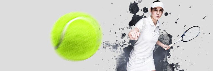 Composite image of female athlete playing tennis