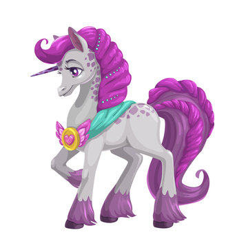 Beautiful magic horse with long purple hail