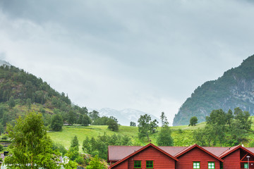 Wooden cottage in the valley.