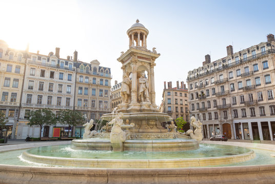The famous fountain at 'Place de Jacobins' in the French city of Lyon.
