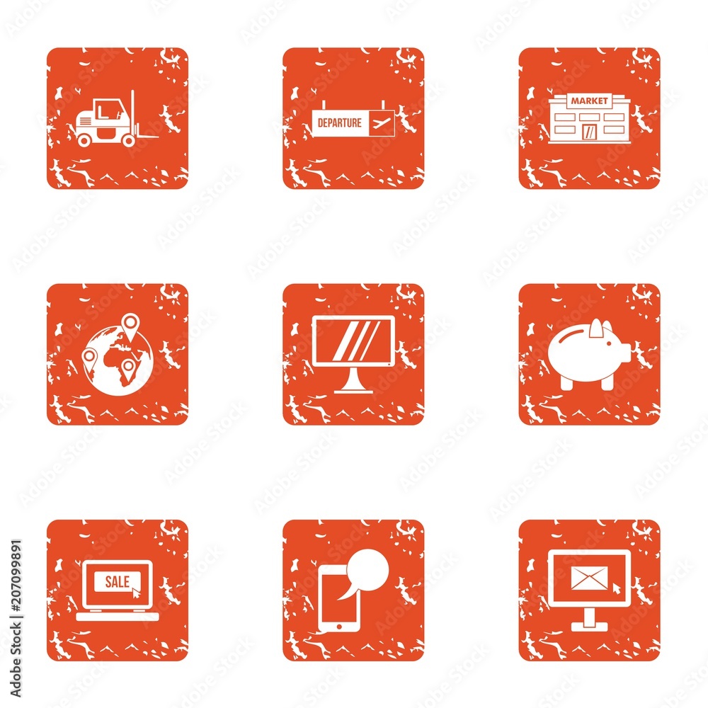 Poster correspondence icons set. grunge set of 9 correspondence vector icons for web isolated on white back