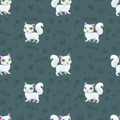 Seamless pattern with pretty white cats.