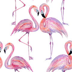 Composition of the trendy summer flamingos. Hand drawn watercolor.