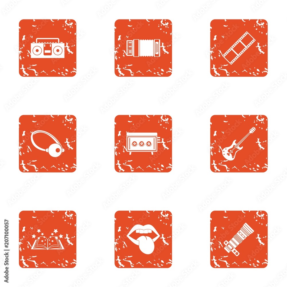 Poster magic photo icons set. grunge set of 9 magic photo vector icons for web isolated on white background