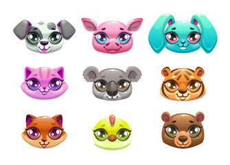 Little cute cartoon animal faces.