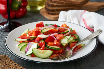Vegetable salad with bell peppers and cucumbers       