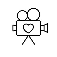 wedding party film documentation. video camera with love illustration design. envelope love letter icon. valentine and wedding concept illustration design. simple clean monoline symbol.