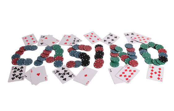 Cards for casino in words with on white background