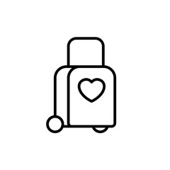 tow trolly bag with love icon. honeymoon holiday travel illustration. simple clean monoline symbol.