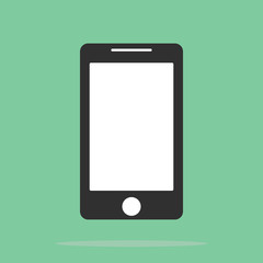 smartphone icon in the style flat design on the green background. Smartphone iphone icon in the style flat design on the green background. White smartphone cell phone flat design