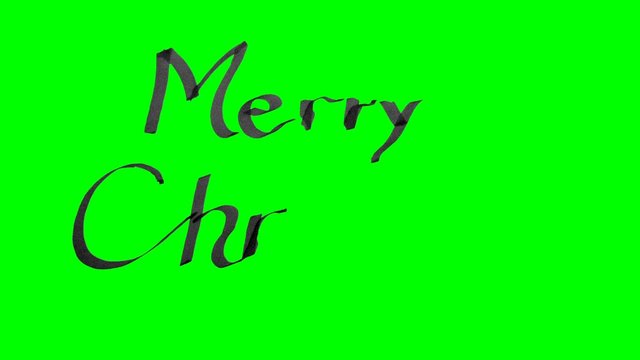 Green screen animation calligraphy writing merry Christmas with black ink on paper texture
