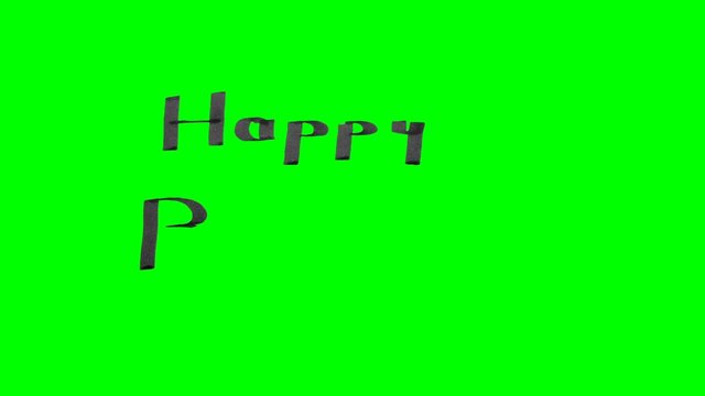 Green screen animation calligraphy writing happy birthday with black pen ink on paper texture