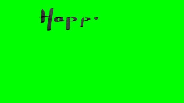 Green screen animation calligraphy writing happy anniversary with black ink on paper