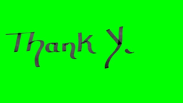 Green screen animation calligraphy writing thank you with black ink on paper texture