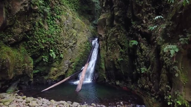 Salto do Cagarrao Waterfall located on Prego river, Sao Miguel Island, Azores, Portugal
