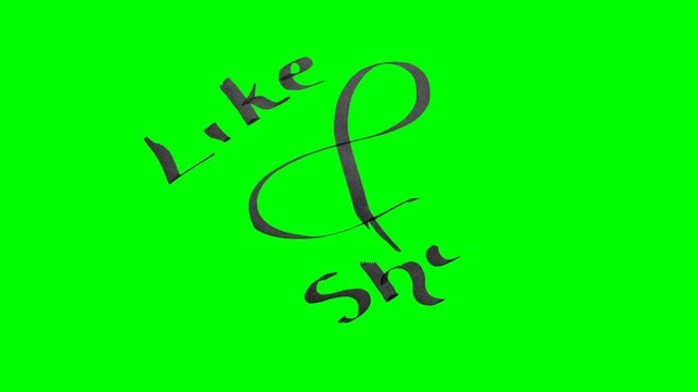 Green screen animation calligraphy writing like and share with black ink on paper texture