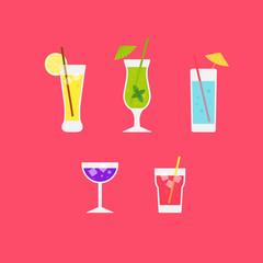 Set of alcohol cocktails and drinks in flat design.