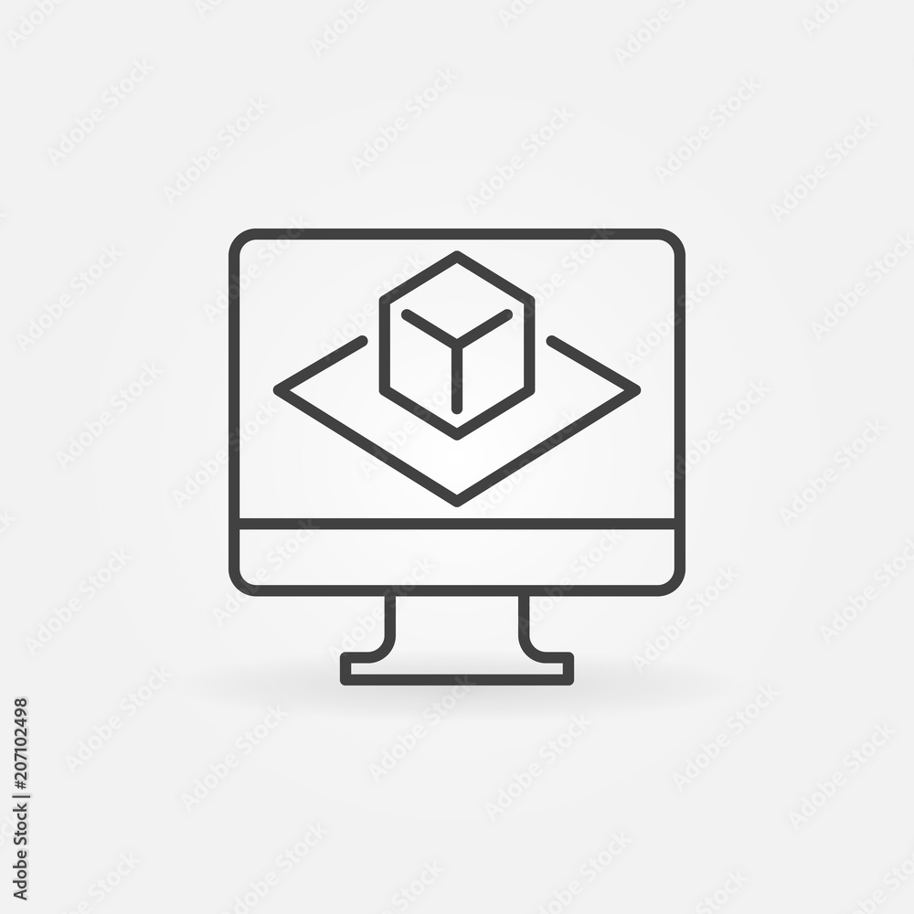 Poster computer with augmented reality vector outline icon