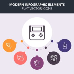 Modern, simple, colorful vector infographic background with remote, button, phone, travel, keypad, downstairs, black, telephone, control, vintage, transport, equipment, classic, arrow, aviation icons