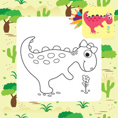 Cute cartoon dino coloring page