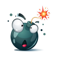 Obraz premium Cartoon bomb, fuse, wick, spark icon Surprise smiley Vector eps 10
