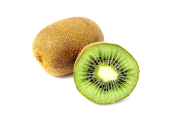 Kiwi and half of kiwi on white background. Ripe juicy fruit.