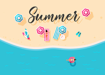 People swim and sunbathe. 