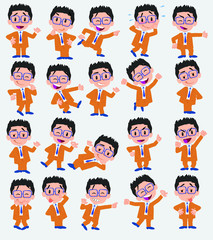 Cartoon character businessman with glasses. Set with different postures, attitudes and poses, always in positive attitude, doing different activities in vector vector illustrations.