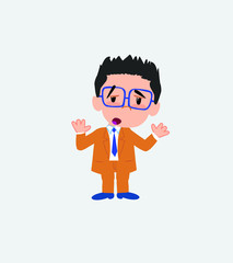 Businessman with glasses makes a gesture of tired resignation.