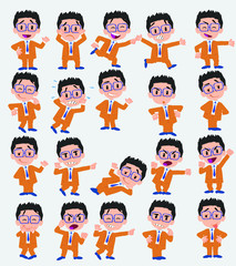 Fototapeta premium Cartoon character businessman with glasses. Set with different postures, attitudes and poses, doing different activities in isolated vector illustrations.