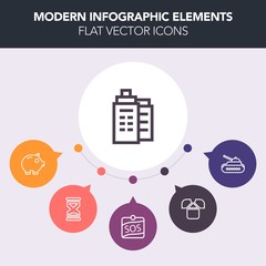 Modern, simple, colorful vector infographic background with office, real, panzer, template, armor, currency, economy, coin, label, city, hourglass, sign, war, cotton, front, finance, building icons