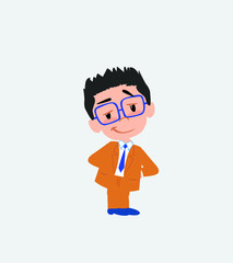 Businessman with glasses smiling peacefully.