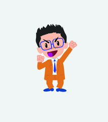 Businessman with glasses cheering enthusiastically.