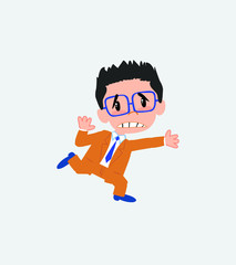 Businessman with glasses runs alarmed.