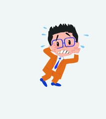 Businessman with glasses very alarmed takes the hands to the head.