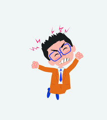 Businessman with glasses jumps angry.