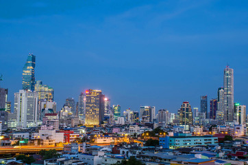 Bangkok City at night time, Hotel and resident area in the capital of Thailand