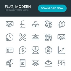 Modern Simple Set of business, money, email Vector outline Icons. Contains such Icons as  book,  email, letter,  banking,  report,  usd and more on white background. Fully Editable. Pixel Perfect