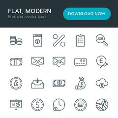 Modern Simple Set of business, money, email Vector outline Icons. Contains such Icons as  tech,  success,  connection, checklist,  discount and more on white background. Fully Editable. Pixel Perfect